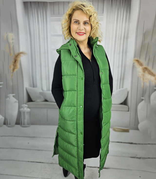 Women's long sleeveless quilted vest with hood TORI