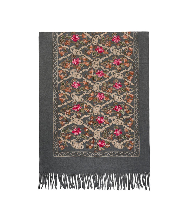 Women's folklore scarf with flower motif and tassels