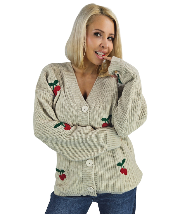 Warm and cozy women's sweater with cherries in autumn LARAMIE