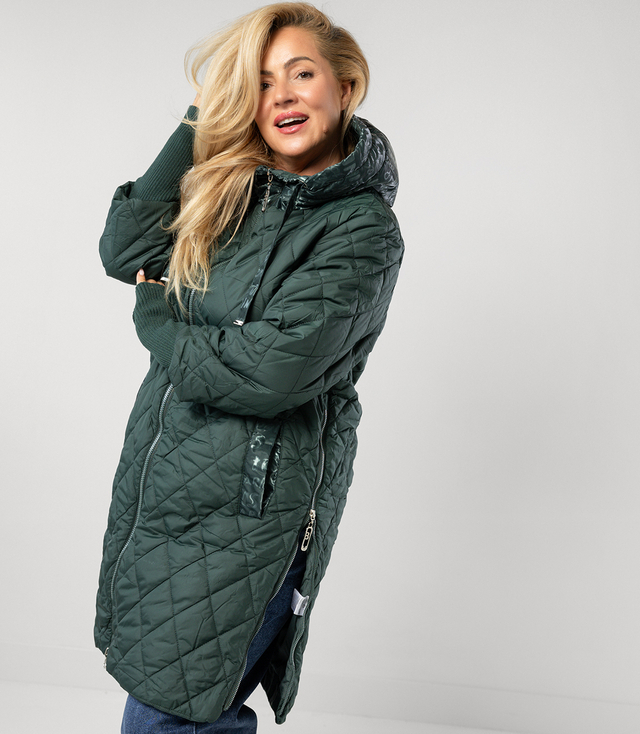 Long winter jacket with decorative hood LUNA