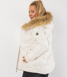 Pikowana kurtka zimowa z kapturem futerkiem ARIA PUFF PLUS SIZE