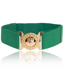 Women's belt with gold lion adjustable elastic