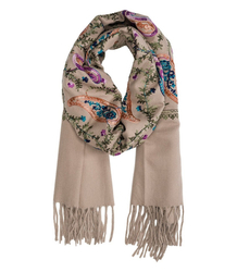 Women's scarf with embroidered pattern and tassels