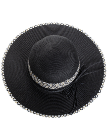 Women's gold thread straw hat with large brim