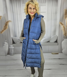 Women's long sleeveless quilted vest with hood TORI