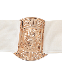 Women's belt with a gold lion and zircons, adjustable and elastic