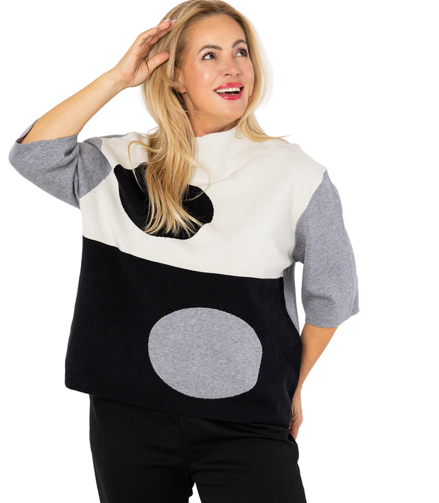 Elegant sweater with half turtleneck and geometric pattern DOT ART 