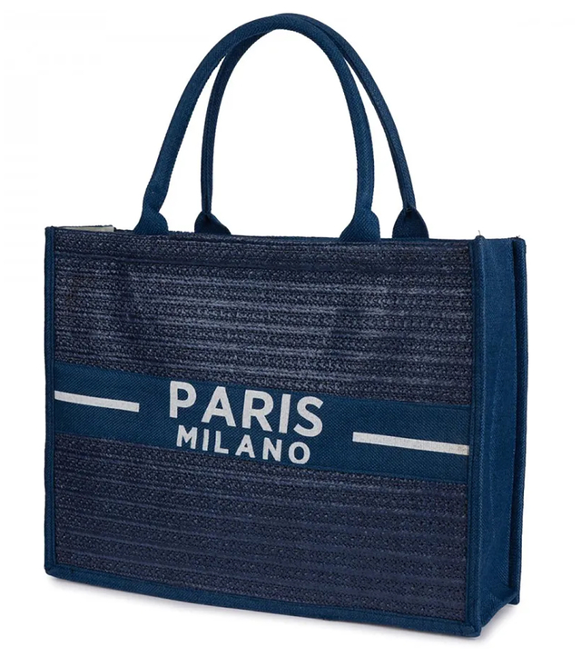 PARIS MILANO braided shopper bag for summer beach large eco bag