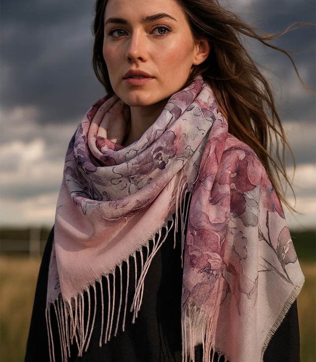 Women's scarf with floral pattern 100x100