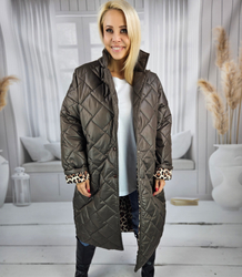 Women's long transitional quilted warm camouflage coat BIANCA