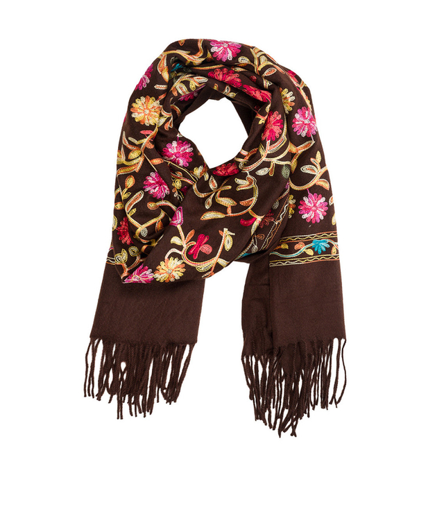 Women's folklore scarf with flower motif and tassels
