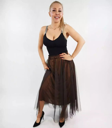 Long 2-layer skirt with tulle elastic striking MAXI