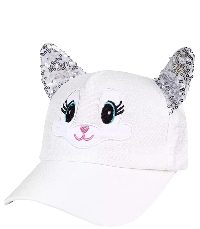 Children's hat with a cat and sequins visor