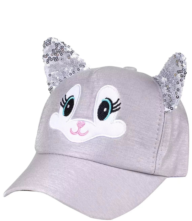 Children's hat with a cat and sequins visor