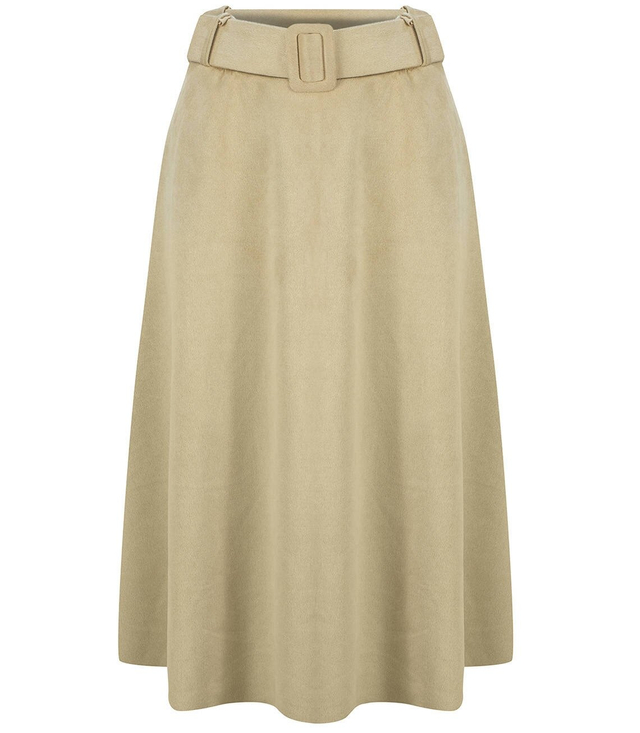 A-line midi skirt with a belt, suede, shape A