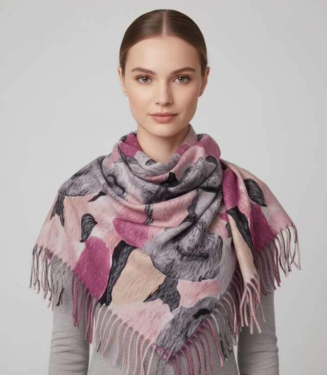 Multicolored elegant women's floral scarf with tassels