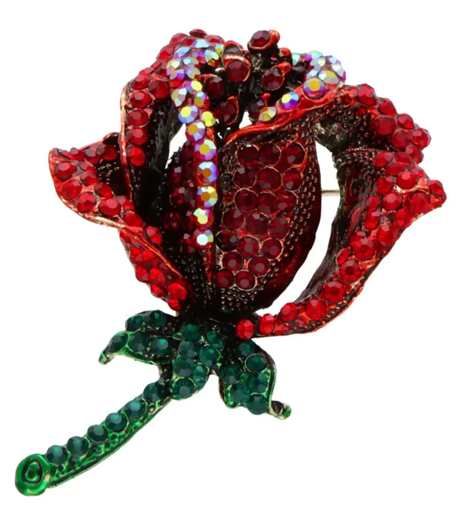 Brooch rose flower rhinestones beautiful Gift