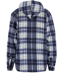 Warm fleece men's plaid shirt with hood insulated with faux fur