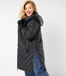Long winter jacket with decorative hood LUNA
