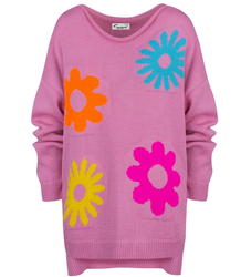 Women's sweater in colorful flowers with a longer back LILANA