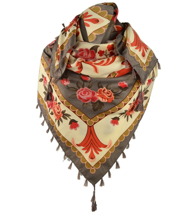 Beautiful colorful scarf with flowers FOLK style