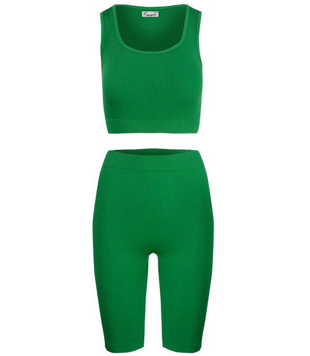 Sporty, ribbed set of short leggings + top with wide straps MISSY