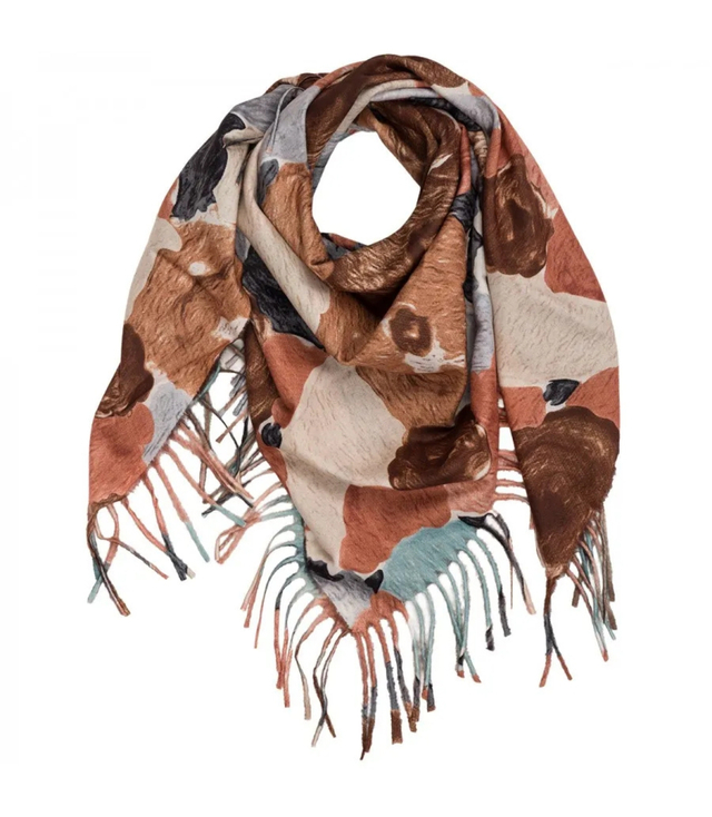 Multicolored elegant women's floral scarf with tassels