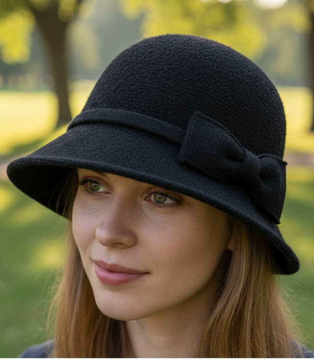 Kapelusz damski cloche z kokardą