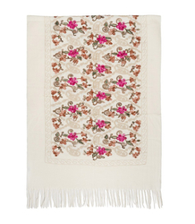 Women's folklore scarf with flower motif and tassels