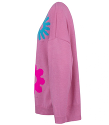 Women's sweater in colorful flowers with a longer back LILANA