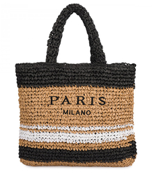 Large plaid shuttle bag with horizontal stripes with PARIS lettering