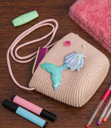 Children's Straw Handbag with Mermaid Tail and Shells