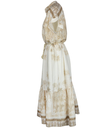 Midi safari print summer dress with a stand-up collar and a NEL belt