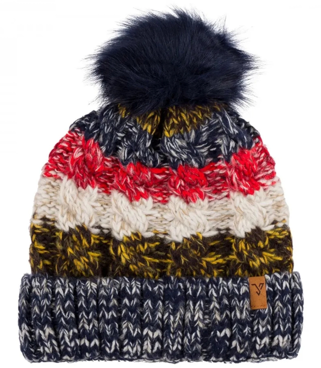 Warm women's cap with pompon winter autumn colorful stripes