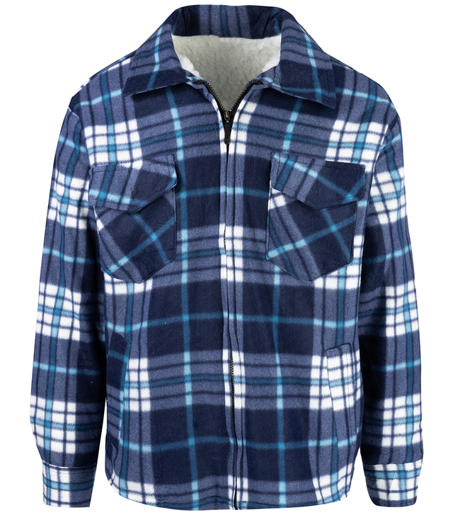 Warm fleece checked men's shirt insulated with faux fur