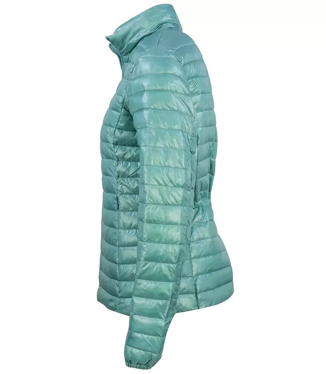 Short transitional quilted jacket with a stand-up collar