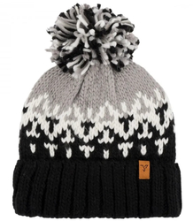 Warm women's cap with colorful pom-pom in winter pattern autumn winter