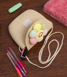 Children's handbag boho straw with flower summer shoulder bag girls' handbag