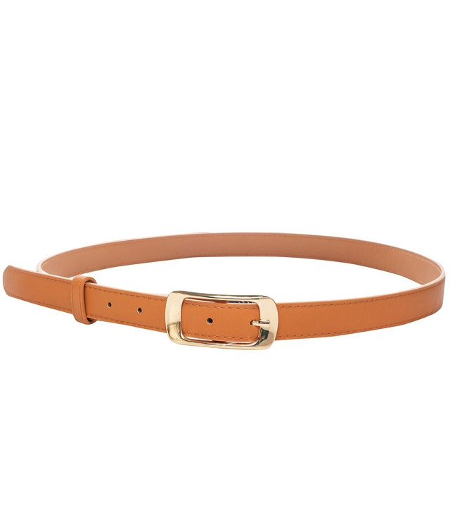 Smooth women's eco leather belt with gold buckle 2 cm