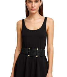 Braided women's belt with large buckle