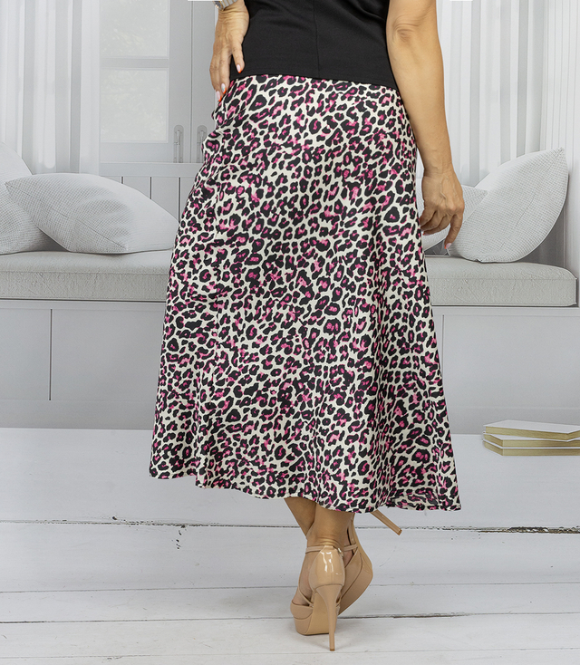 Satynowa spódnica maxi w panterkę leopard SAVANNA