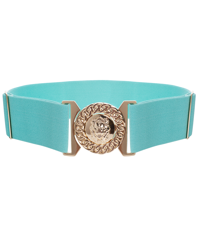 Women's belt with gold lion adjustable elastic