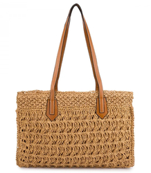 Openwork raffia bag with elegant handles boho style for summer