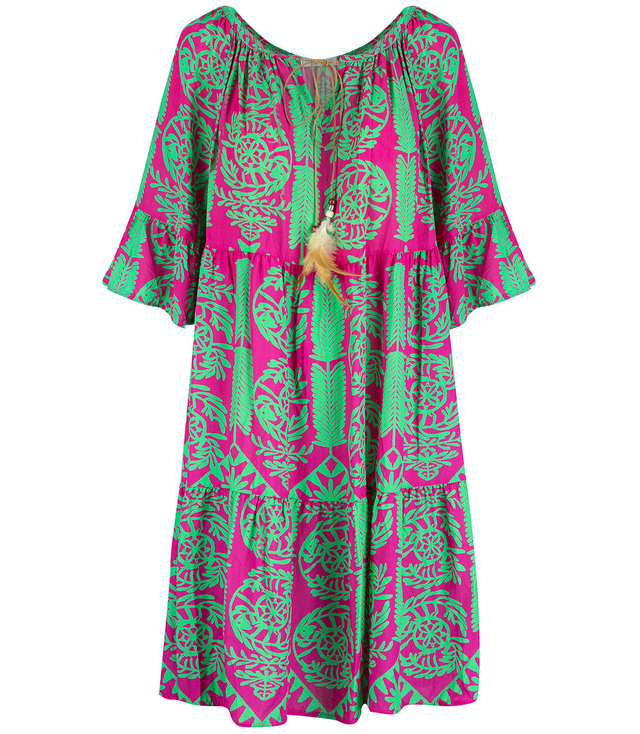 Short boho frill midi dress DALIDA