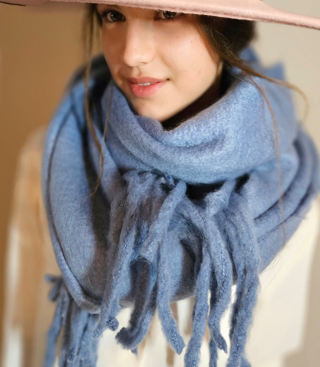 Scarf Thick scarf tassels single color warm soft 180x45 cm