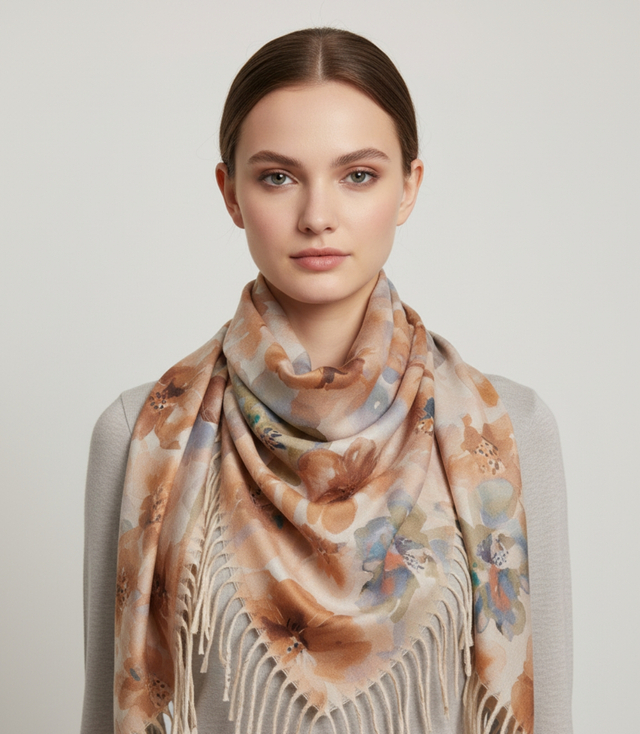 Floral women's scarf shawl with tassels
