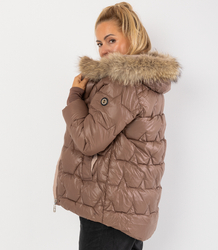 Pikowana kurtka zimowa z kapturem futerkiem ARIA PUFF PLUS SIZE