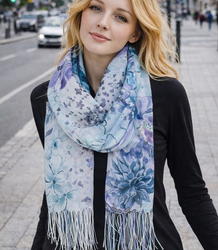 Elegancki szal w kwiaty damski delikatny 180x70