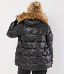Pikowana kurtka zimowa z kapturem futerkiem ARIA PUFF PLUS SIZE