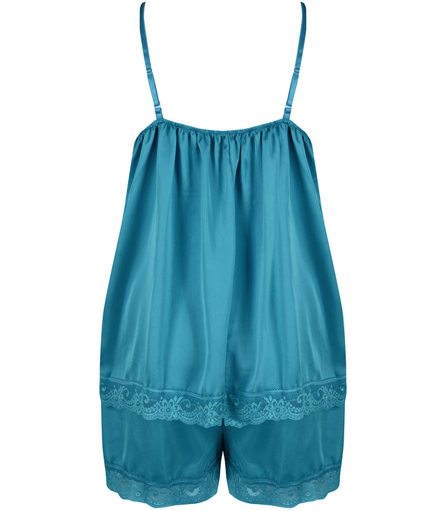 Satin pajama set with lace shorts top petticoat